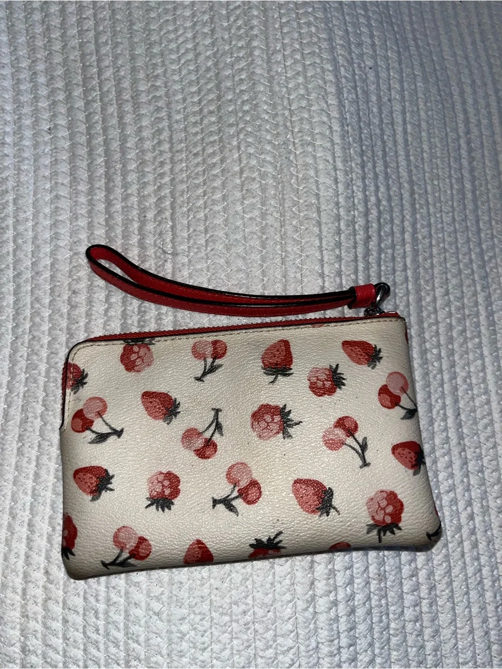 Coach Cream Wristlet with Red Berry Print